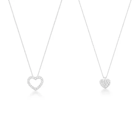 Conjunto de Prata Colar Coração Amor e Colar Coração Cravejado