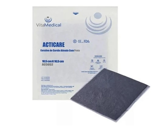 Curativo de Carvão Ativado Com Prata 10,5cm x 10,5cm Acticare Ag Unidade - Vital Medical
