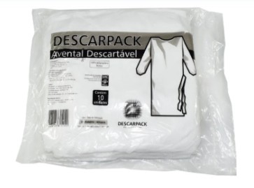 AVENTAL M/ LONGA  BRANCO  LASTEX C/ 10 DESCARPACK