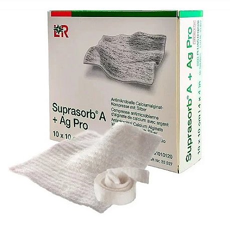 Curativo de Alginato de Cálcio com Prata e Celulose Suprasorb A+Ag PRO - 10cm x 20cm - 01 UNIDADE