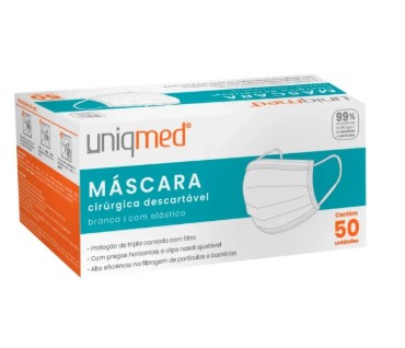 MASCARAS CIRURGICAS DESCARTAVEIS UNIQMED - BRANCA COM ELASTICO CX 50 UNID.