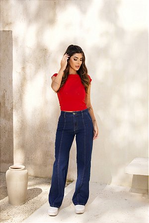 Calça Wide Leg Jeans Com  Recortes Revanche
