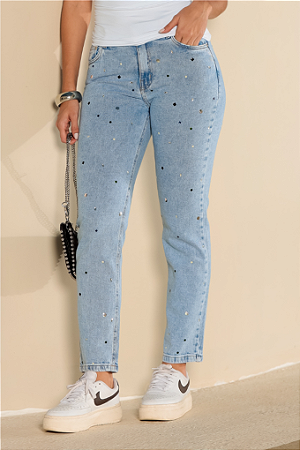 Calça Jeans Reta Com Pedraria Revanche