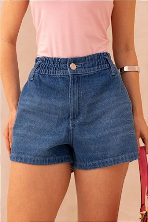 Shorts Jeans Cintura Alta Com Elástico Revanche