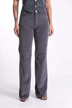 Calça Flare Veludo Feminino Revanche Cor Chumbo