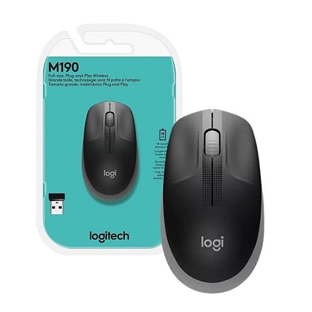 Mouse sem fio Logitech M190, USB, pilhas inclusas, Cinza - 910-005902