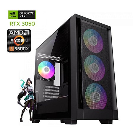 Computador Gamer Ryzen 5 5600X, DDR4 16GB, SSD 480GB, RTX3050 6GB, 600W 80 Plus