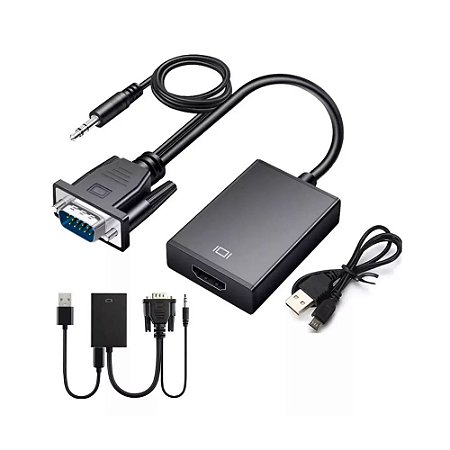 Conversor VGA para HDMI com P2 Full HD e USB