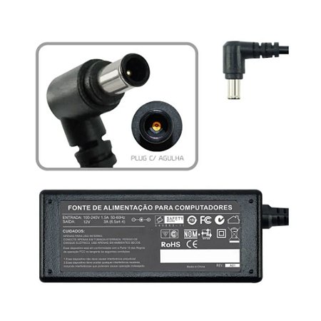 Fonte Monitor, Samsung 12V 3A, Pino 6.5mm x 4.4mm