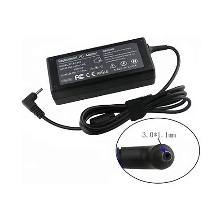 Fonte e Carregador Notebook, Samsung 19V 3.16A, Pino Fino 3.0*1.0mm