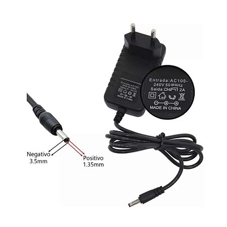 Fonte e Carregador Notebook, 12V 2A, Positivo - Pino 3.5 x 1.35mm