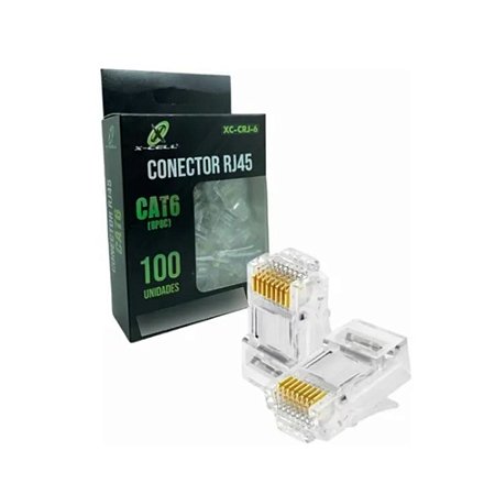 Conector RJ45 Cristal CAT6 Caixa C/ 100 Unidades, X-CELL