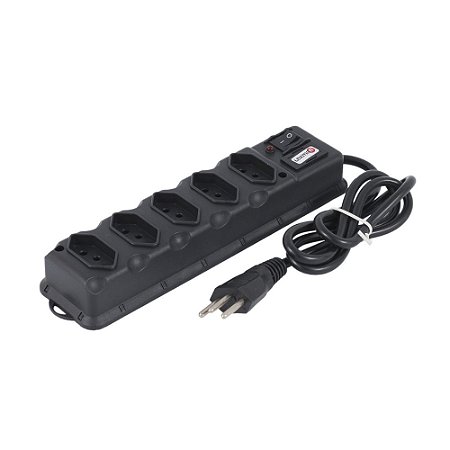 Filtro de Linha 5 Tomadas 10A, com fusível, preto