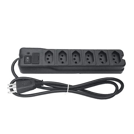 Filtro de Linha 6 Tomadas, 10A, com Fusível, Preto
