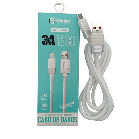 Cabo USB x Type C, para celular, 1,2 metro, 3A, Shinka - CB-TPC-670