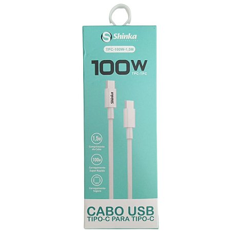 Cabo USB-C para USB-C 100W 1,5m – Carregamento Rápido e Alta Resistência