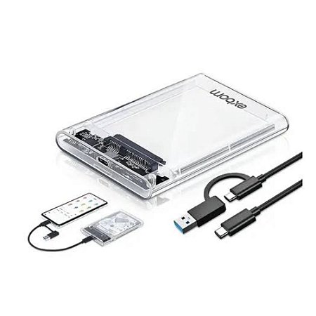 Case USB 3.0 e Type-C para SSD/HD 2.5" Exbom CGHD-70 Transparente
