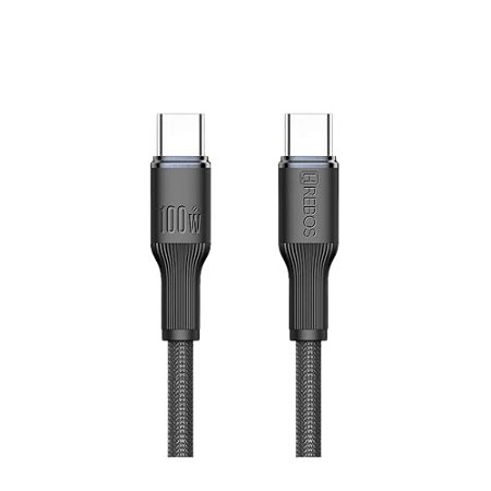 Cabo USB-C para USB-C Hrebos CB-373C — 100W, 1 metro, preto