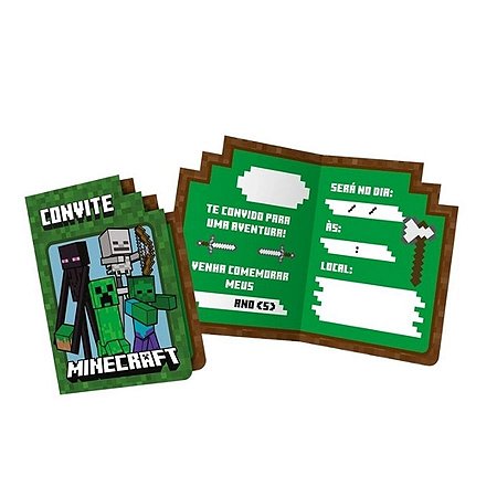 Convite de Aniversário Minecraft - 1 unidade - Regina - Rizzo
