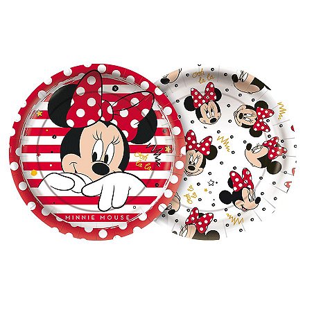 Prato Papel Redondo 18cm Festa Minnie Mouse 12 Unidades Regina