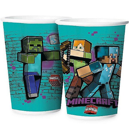 Copo Papel 180ml - Festa Minecraft Grafite - 12 unidades - Regina - Rizzo