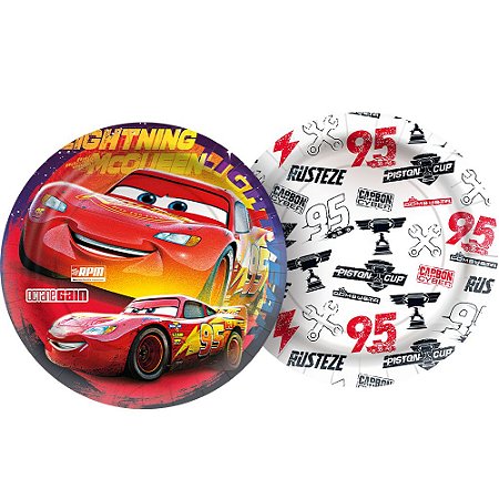 Prato Papel Redondo 18 Cm Disney Carros 12 Unidades - Regina -