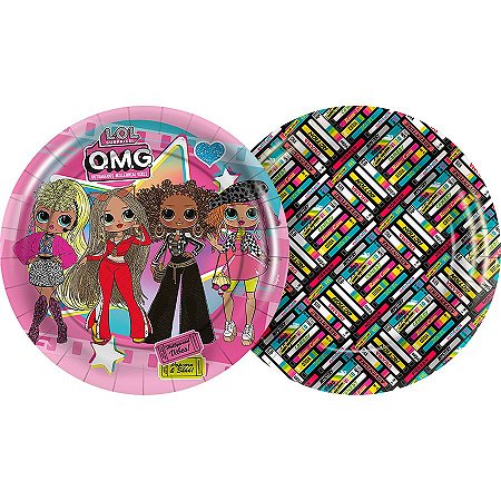 Prato Papel Redondo - 18cm - LOL OMG - 12 unidades - Regina - Rizzo