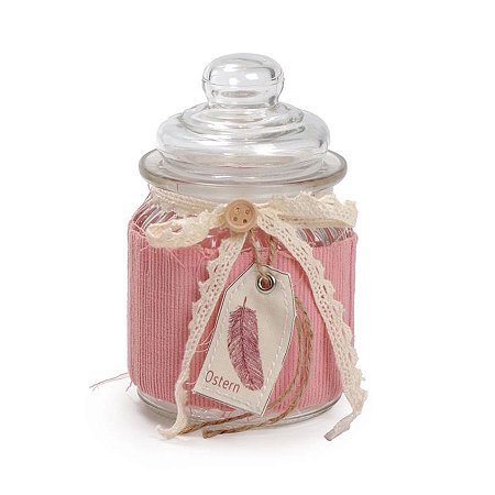 Pote de Vidro hermético Com Tampa Tecido Rosa - 1 unidade - Cromus Páscoa - Rizzo