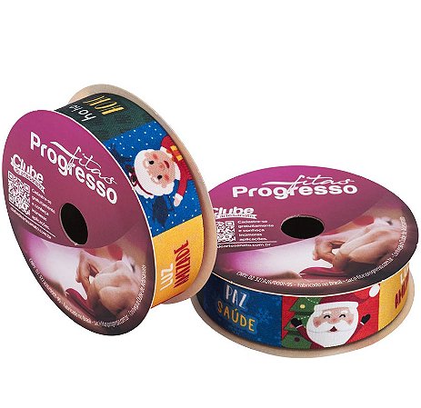 Fita de Cetim ECF005TR 22 mm - Cor 133 - Personagens Natalinos e Frases - Rolo 10 Metros - 1 unidade - Fitas Progresso -