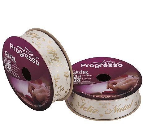 Fita de Cetim ECF005H 22 mm - Cor 875 - Frase Feliz Natal - Rolo 10 Metros - 1 unidade - Fitas Progresso - Rizzo