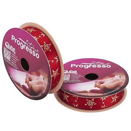 Fita de Cetim ECF003H 15 mm - Cor 405 Estrelas de Natal - Rolo 10 Metros - 1 unidade - Fitas Progresso - Rizzo