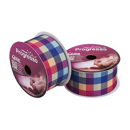 Fita de Cetim "Xadrez Colorido" - Cor 275 - Colorido - 38 mm x 10 m - 1 unidade - Fitas Progresso -