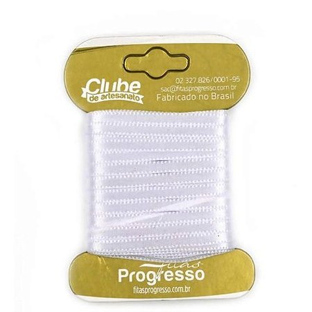 Fita em Cetim - Cor 201 Branco - 10 m x 4 mm - 1 unidade - Fitas Progresso - Rizzo