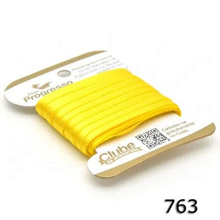 Fita em Cetim - Cor 763 Amarelo Gema - 10 m x 4 mm - 1 unidade - Fitas Progresso - Rizzo