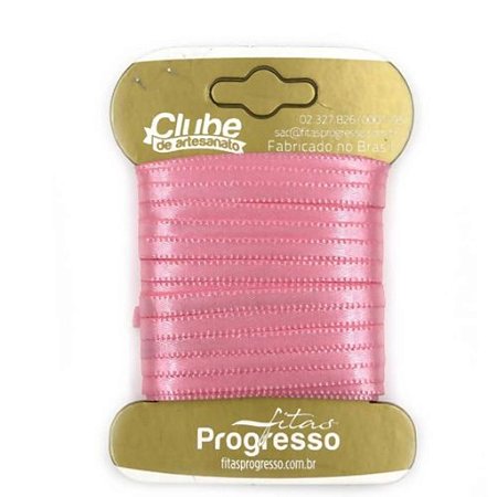 Fita em Cetim - Cor 009 Rosa Pétala - 10 m x 4 mm - 1 unidade - Fitas Progresso - Rizzo