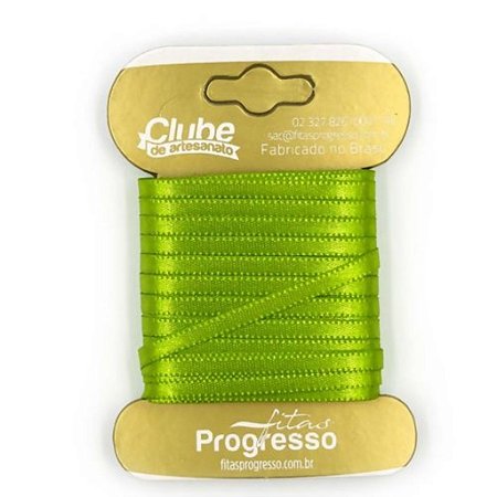Fita em Cetim - Cor 677 Verde Folha - 10 m x 4 mm - 1 unidade - Fitas Progresso - Rizzo