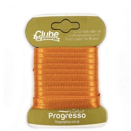 Fita em Cetim - Cor 066 Laranja - 10 m x 4 mm - 1 unidade - Fitas Progresso - Rizzo