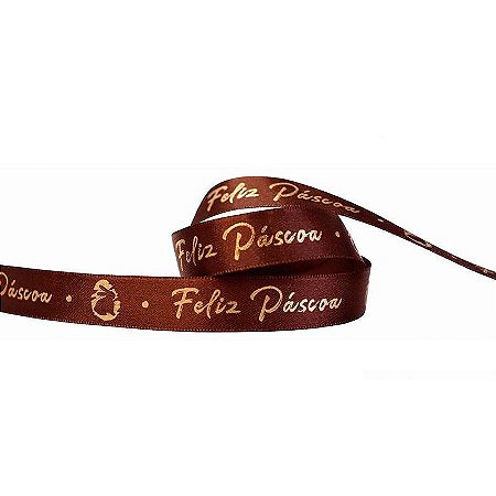 Fita Decorativa - Feliz Páscoa - Cor 342 (marrom) - 10mx15mm - 1 unidade - Progresso