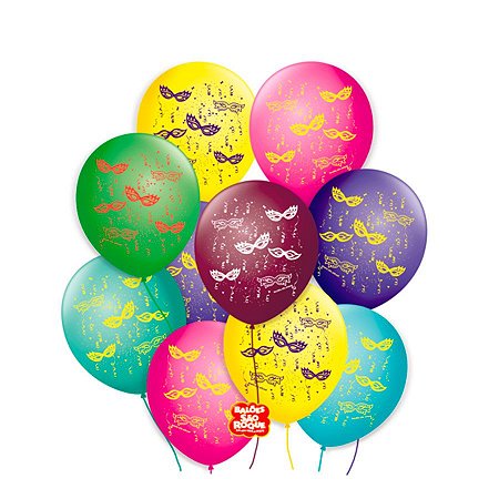 Balão de Festa Decorado Máscara de Carnaval - Sortido - 25 unidades - São Roque - Rizzo