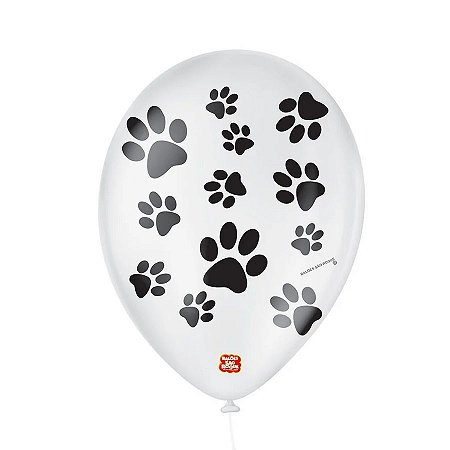 Balão de Festa Decorado Patinha de Cachorro - Branco e Preto 9" 23cm - 25 Unidades - Balões São Roque