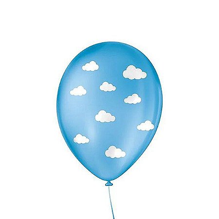 Balão de Festa Decorado Nuvenzinhas - Azul Turquesa e Branco 9" 23cm - 25 Unidades - Balões São Roque -