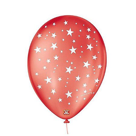 Balão de Festa Decorado Estrela - Vermelho 9" 23cm - 25 Unidades - Balões São Roque