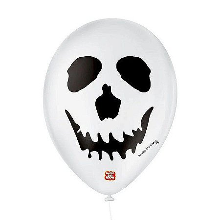 Balão de Festa Decorado Caveira - Branco e Preto 9" 23cm - 25 Unidades - Balões São Roque