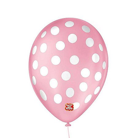 Balão de Festa Decorado Poá Bolinha - Rosa Tutti Frutti e Branco 9" 23cm - 25 Unidades - Balões São Roque -