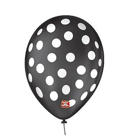 Balão de Festa Decorado Poá Bolinha - Preto e Branco 9" 23cm - 25 Unidades - Balões São Roque -