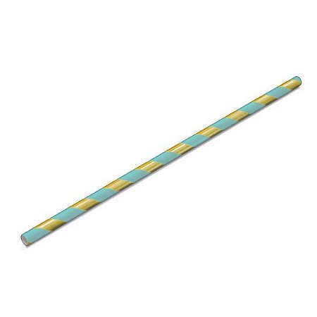 Canudo Biodegradável Listrado Dourado e Azul Bebe - 15 unidades - Rizzo