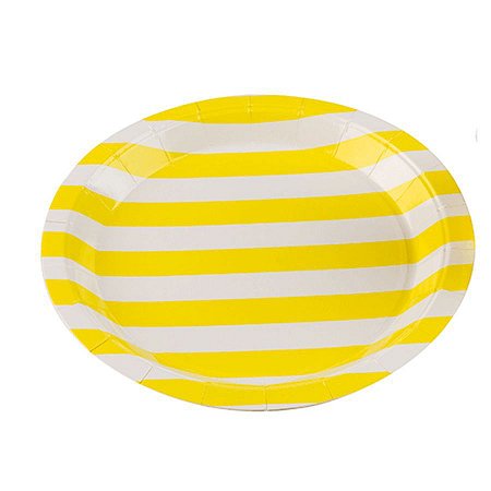 Prato Papel Biodegradável Listrado Amarelo - 10 unidades - 18 cm - Rizzo