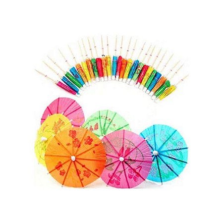 Palito para decoração Guarda Chuva Colorido - 12 unidades - 10 cm - Rizzo