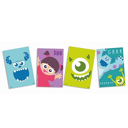 Quadros Decorativos Festa Monstros SA - 4 unidades - Festcolor - Rizzo