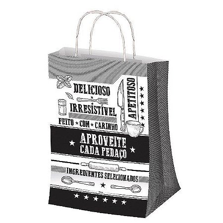 Sacola M 29,5x23,5cm Preto e Branco - 50 unidades - Food Service Festcolor - Rizzo